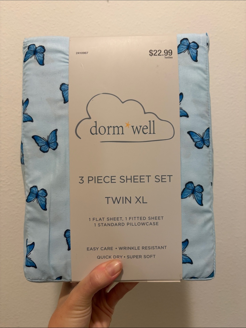Dorm Well Twin XL 3-Piece Sheet Set - Blue Butterfly
